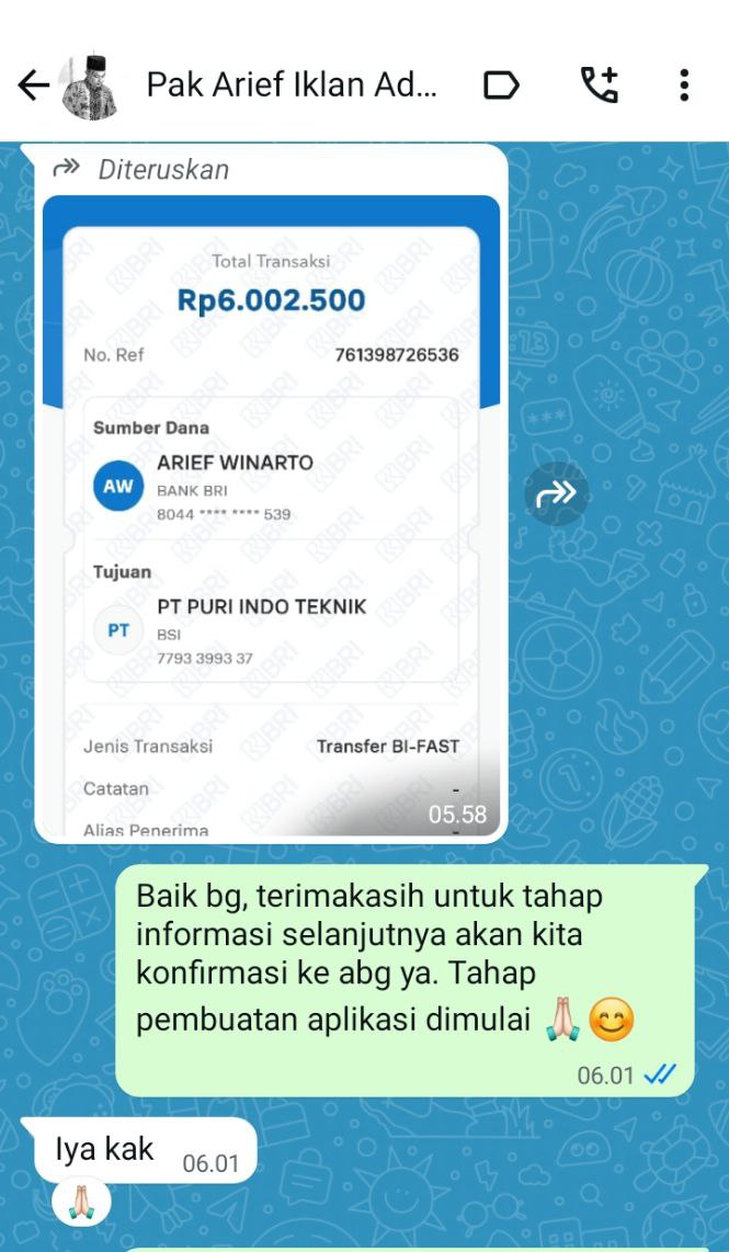 Testimoni pelanggan via WhatsApp (1)