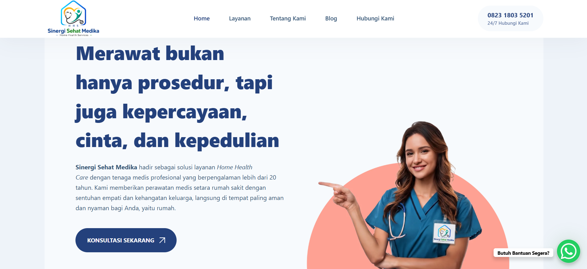 Tampilan website Sinergi Home Care